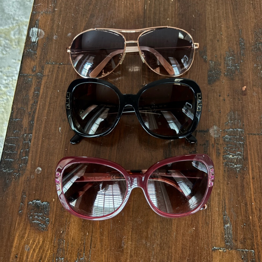 Stylish Women's Sunglasses Set - Black, Brown, Burgundy (2 Tory Burch, 1 JS)